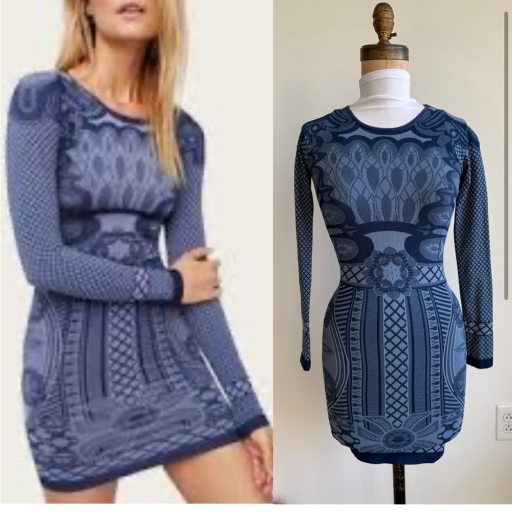 Free People Blue Ribbed Bodycon Dress